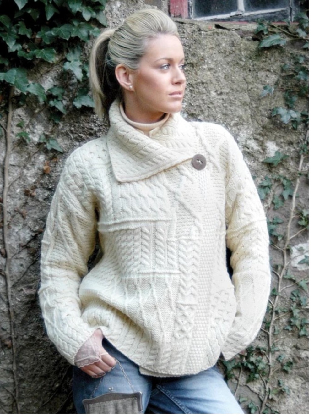 Blarney Woolen Mills One Button Aran Cardigan Irish Wool Fisherman Size S NWT - Picture 3 of 15